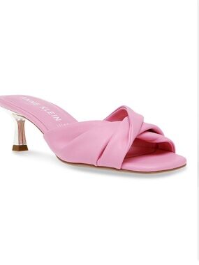 Anne Klein Bubblegum Pink Knotted Mule with silver Kitten Heel